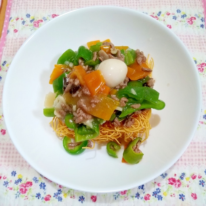 万願寺唐辛子が美味しい！彩り豊かな簡単皿うどん♪